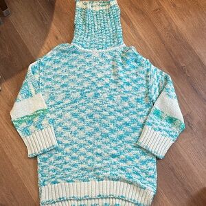 Free People Cream & Teal Marled Turtleneck Pullover